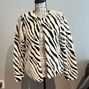 H&M Black and White Striped Teddy Jacket